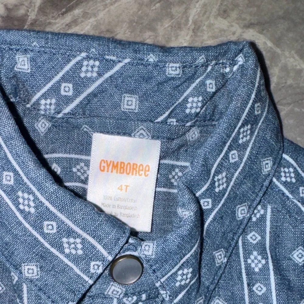 Gymboree Boys Blue Chambray Geometric Button Down Shirt Size 4T